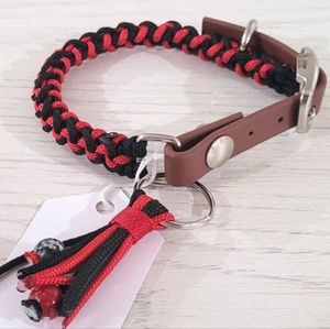 1/2" Red and Black Paracord Dog Collar with Adjustable Adapter - X-Small